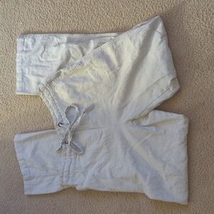 Per Se Light Beige Pull On Drawstring Linen Blend Straight Leg Pants Size Small
